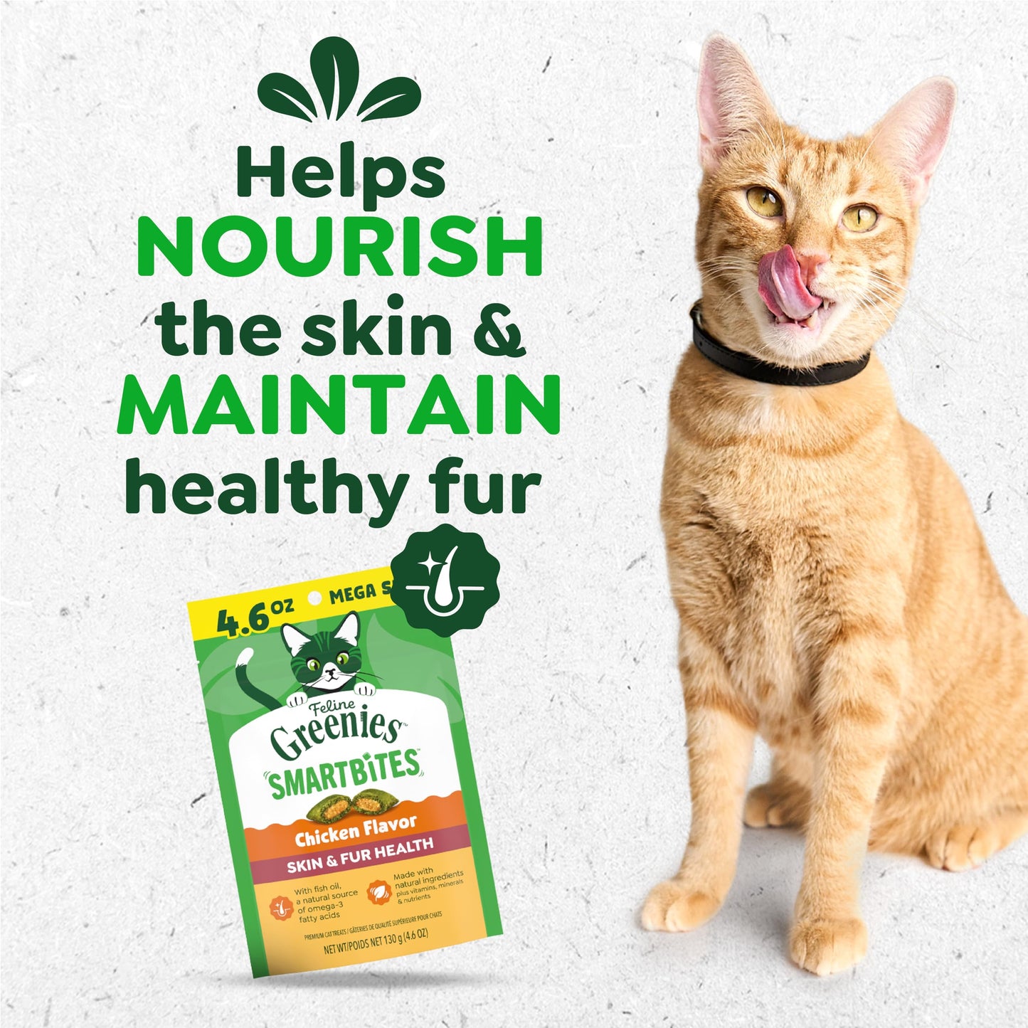 Greenies Feline Smartbites Skin & Fur Health Cat Treats, Salmon, 2.1 oz
