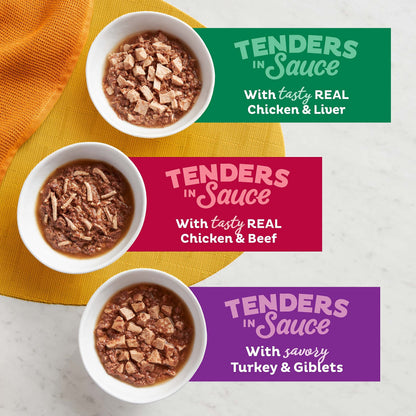 Meow Mix Tenders in Sauce, Wet Food with Real Turkey & Giblets, 12 Cups