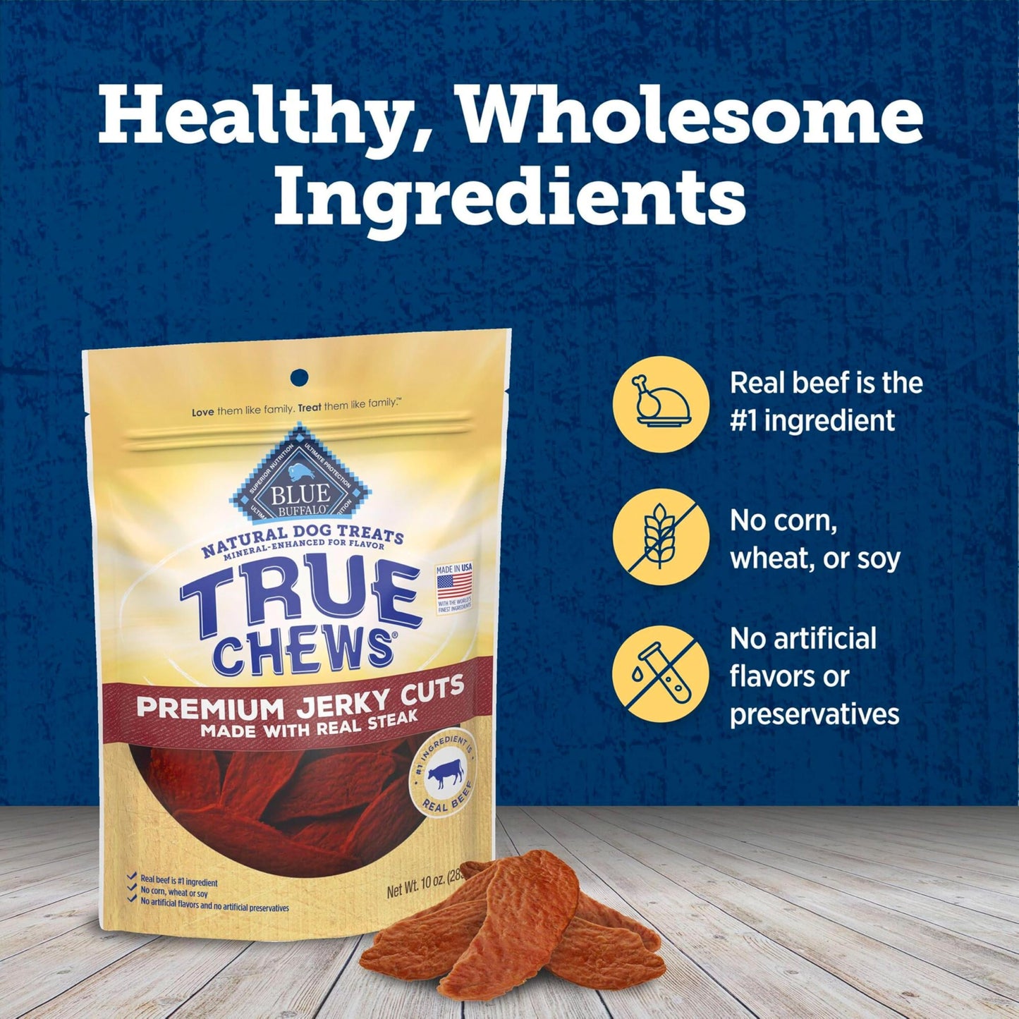 Blue Buffalo True Chews Premium Jerky Cuts Chicken Dog Treats, 4 oz