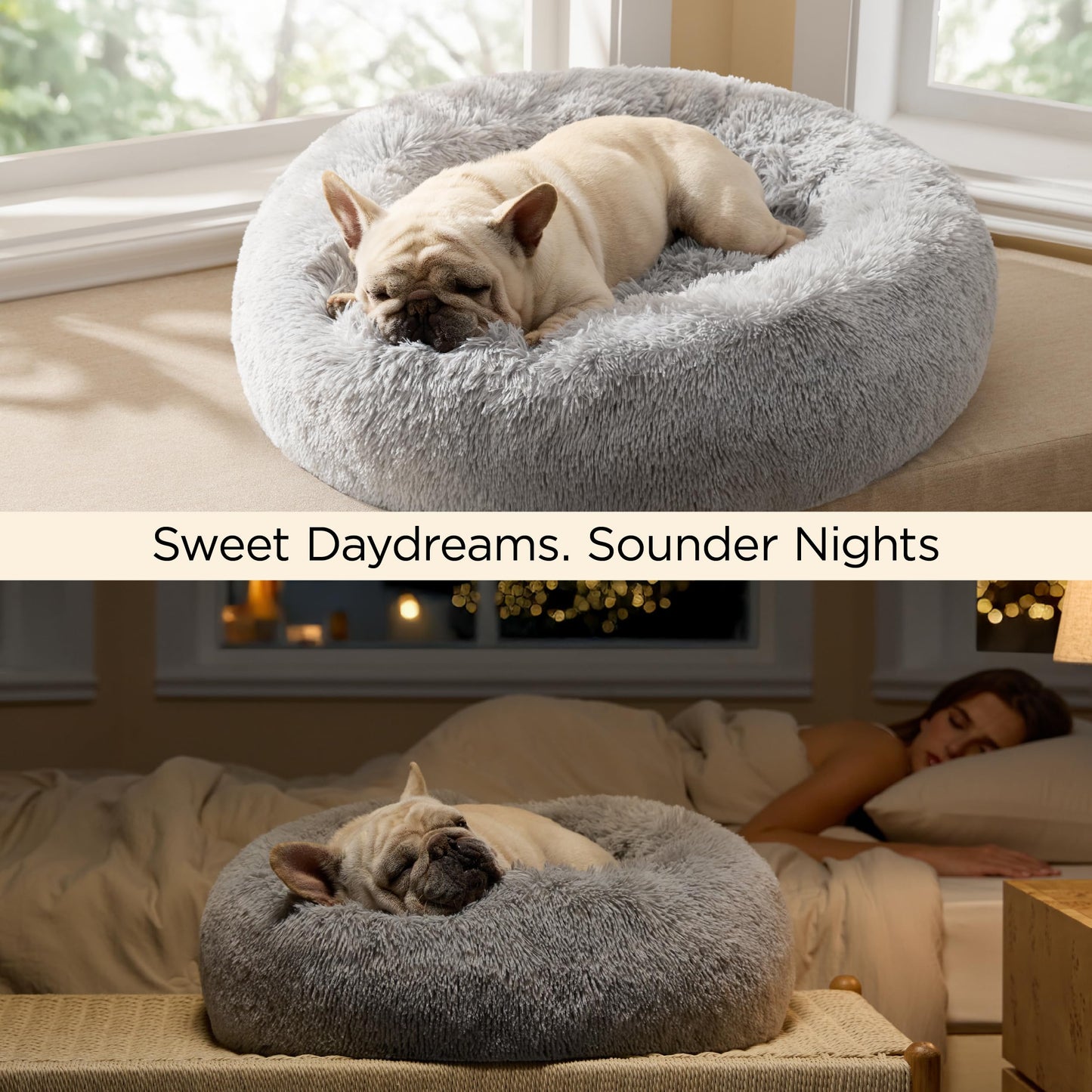 Bedsure Calming Small Dog Bed Donut Washable Cat＆Puppy Bed,23 inches Camel