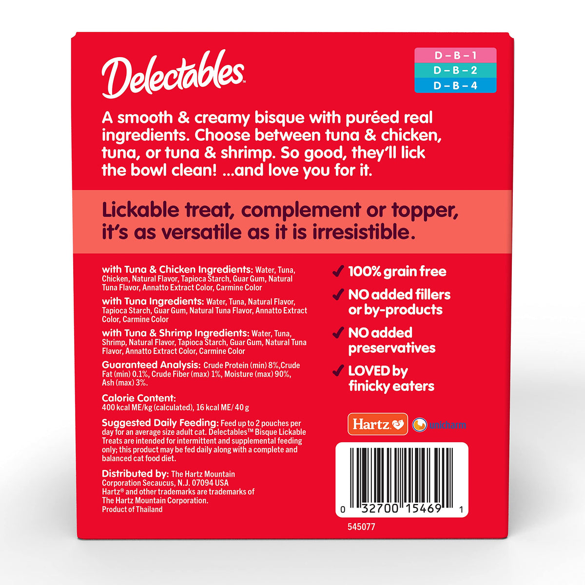 Delectables Lickable Treat Bisque Wet Cat Treat with Real Tuna, Food Topper, Hydrating, Grain-Free, No Fillers, By-Products, Added Preservatives, 1.4oz Pouch, 12ct