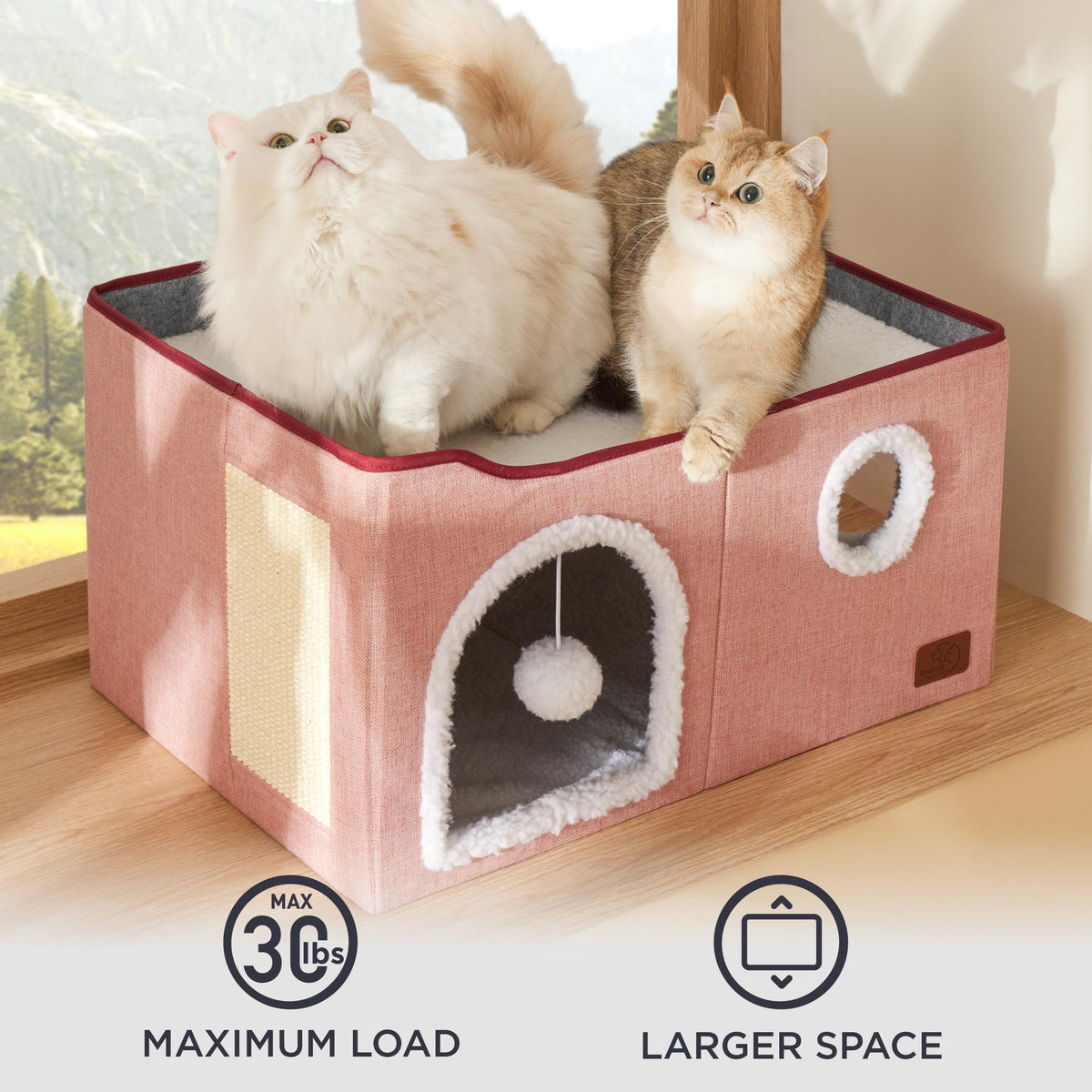 Bedsure Cat House Bed for Indoor Cats with Fluffy Ball and Scratch Pad,Grey
