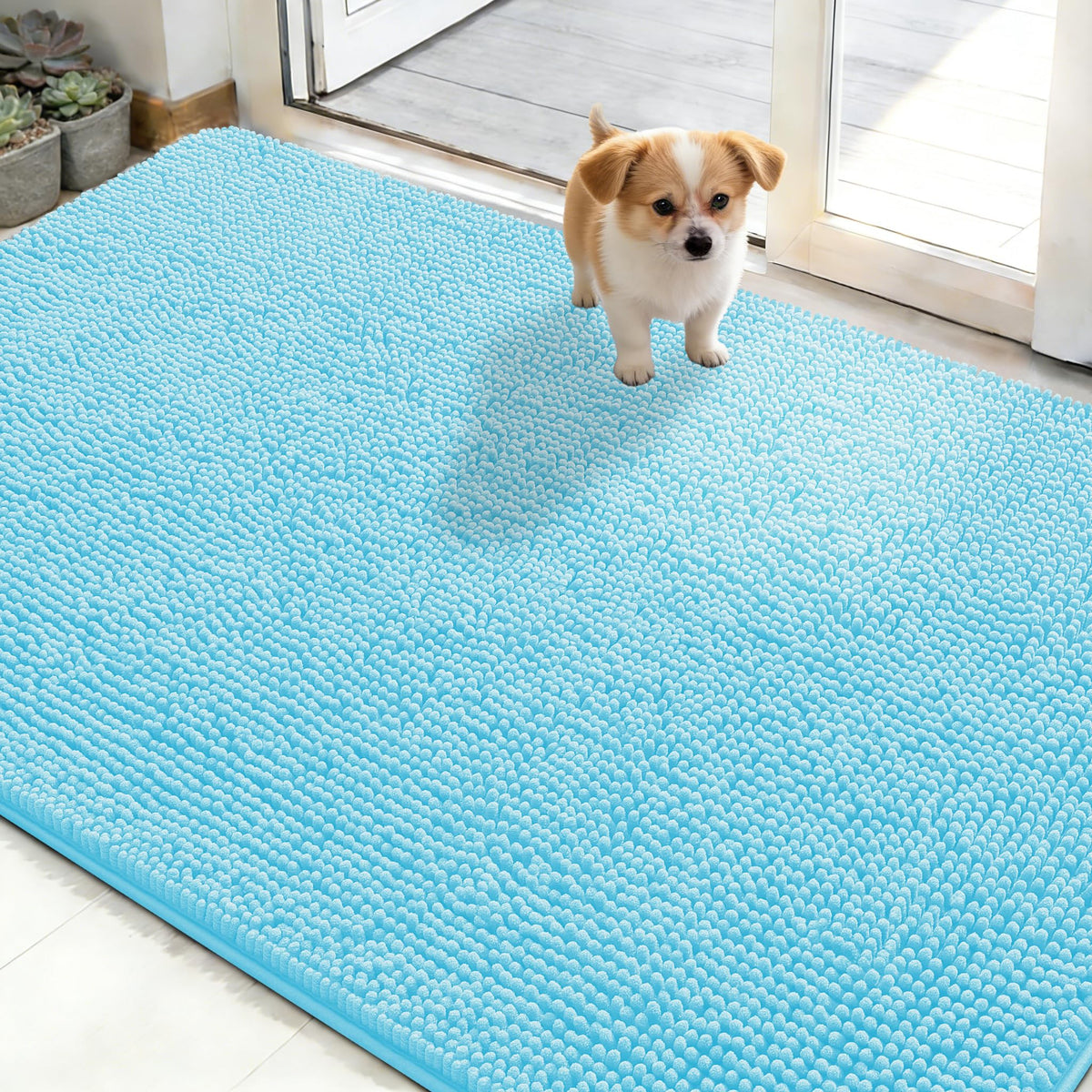 OLANLY Dog Door Mat for Muddy Paws 30x20, Paw Print Design Chenille Mud Mat