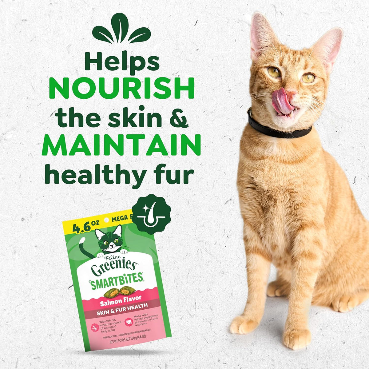 Greenies Feline Smartbites Skin & Fur Health Cat Treats, Salmon, 4.6 oz