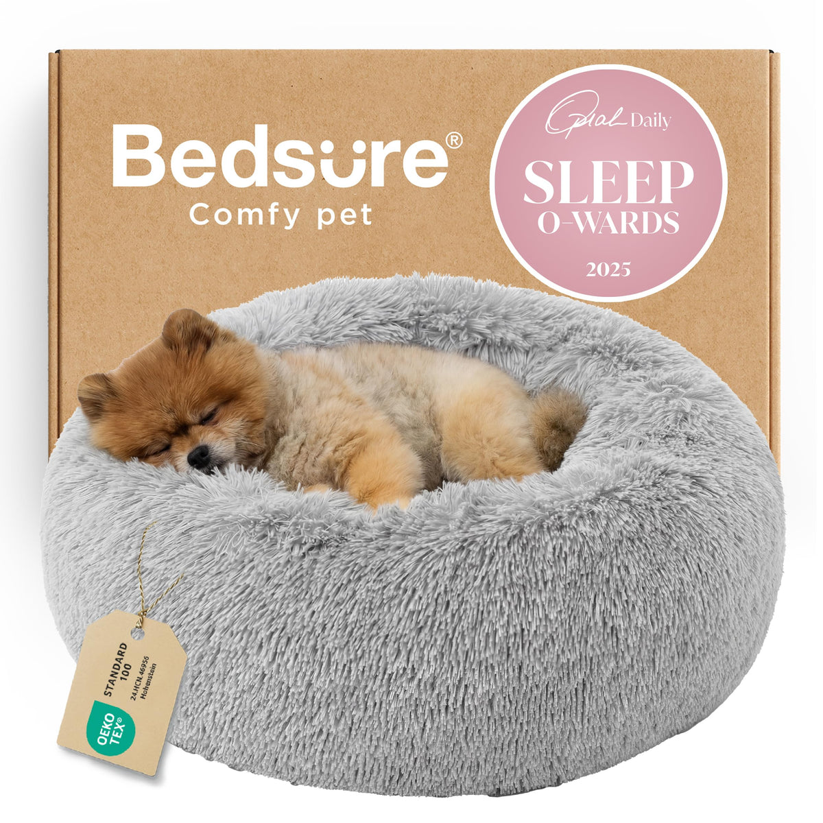 Bedsure Calming Small Dog Bed Donut Washable Cat＆Puppy Bed,23 inches Camel