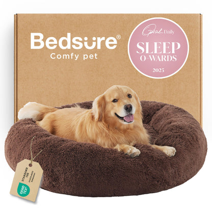 Bedsure Calming Small Dog Bed Donut Washable Cat＆Puppy Bed,23 inches Camel