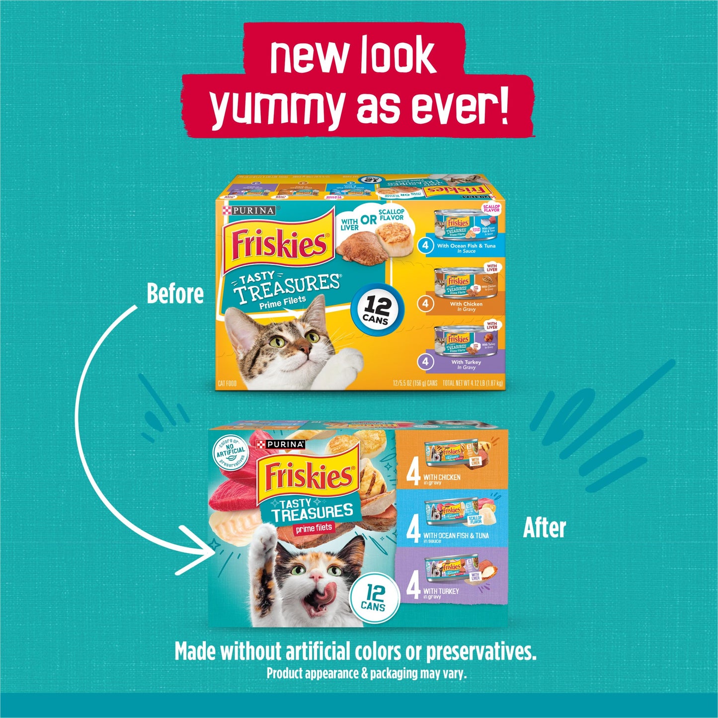 Friskies Purina Tasty Treasures Cat Food, Prime Filets Variety, (12) 5.5 oz
