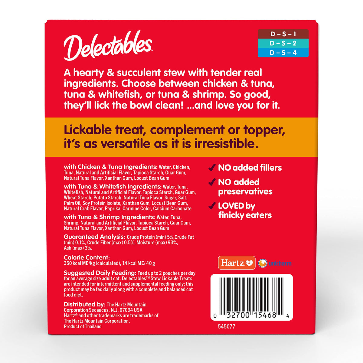 Delectables Lickable Treat Stew Wet Cat Treat with Real Tuna & Shrimp, Food Topper, Hydrating, Grain-Free, No Fillers, No By-Products, No Added Preservatives, 1.4oz Pouch, 12ct
