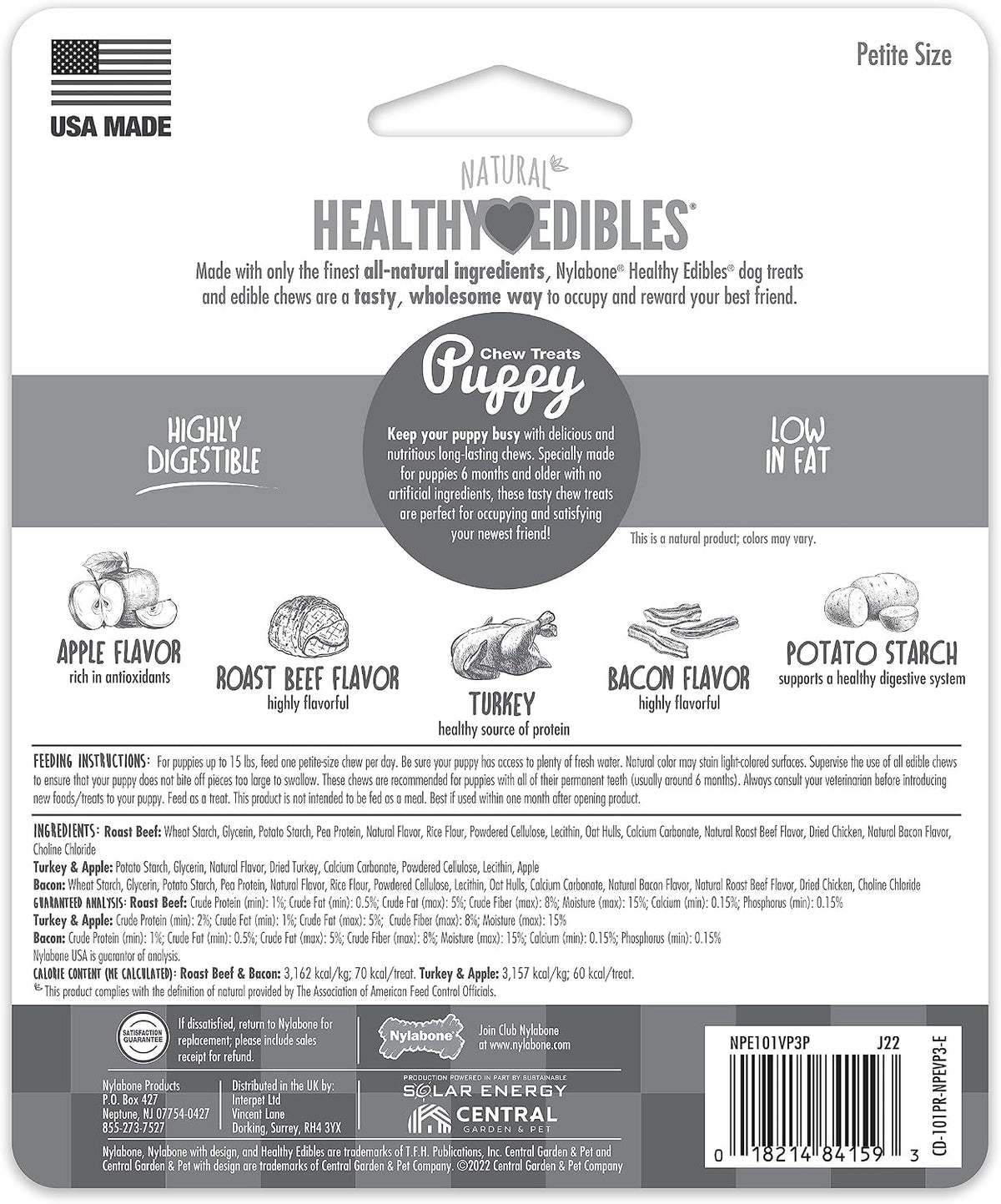 Nylabone Healthy Edibles Puppy Dog Treats Variety Pack, 3 Count