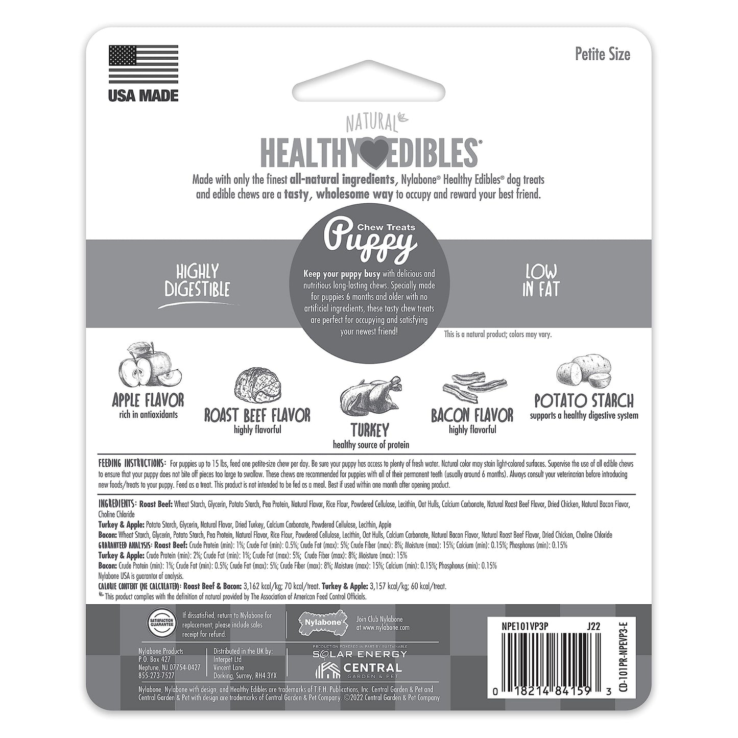 Nylabone Healthy Edibles Puppy Dog Treats, 16 Count