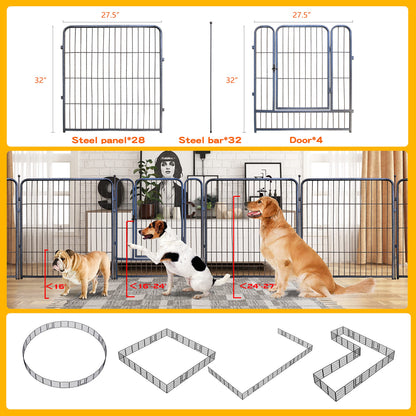 Dog Playpen,32/40/45 Inch Height in Heavy Duty, Folding Indoor Outdoor Anti-Rust Dog Exercise Fence, Portable Pet Playpen with Door for Large Medium Small Dogs and Pet (16 Panels, 32 Inch) Silver