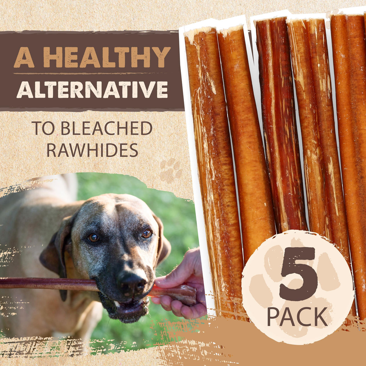 Mighty Paw Naturals Bully Sticks, 6 in, 25 Pack, Grass-Fed Beef Dog Chews