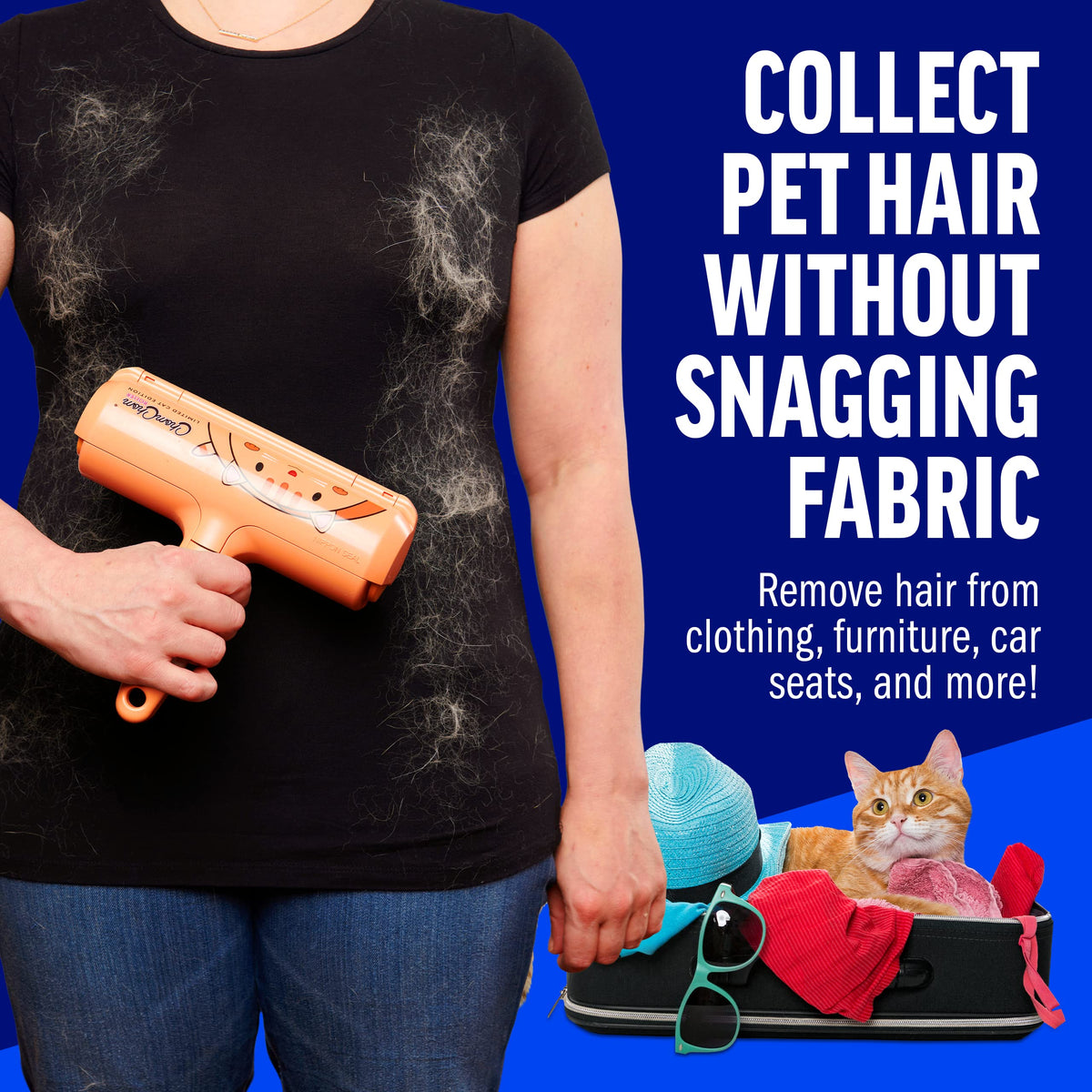 ChomChom Roller Pet Hair Remover – Original Size Reusable Lint Roller for Cat & Dog Hair on Furniture, Couch, Carpet, Car, Rugs & Bedding – Portable, Eco-Friendly (White)