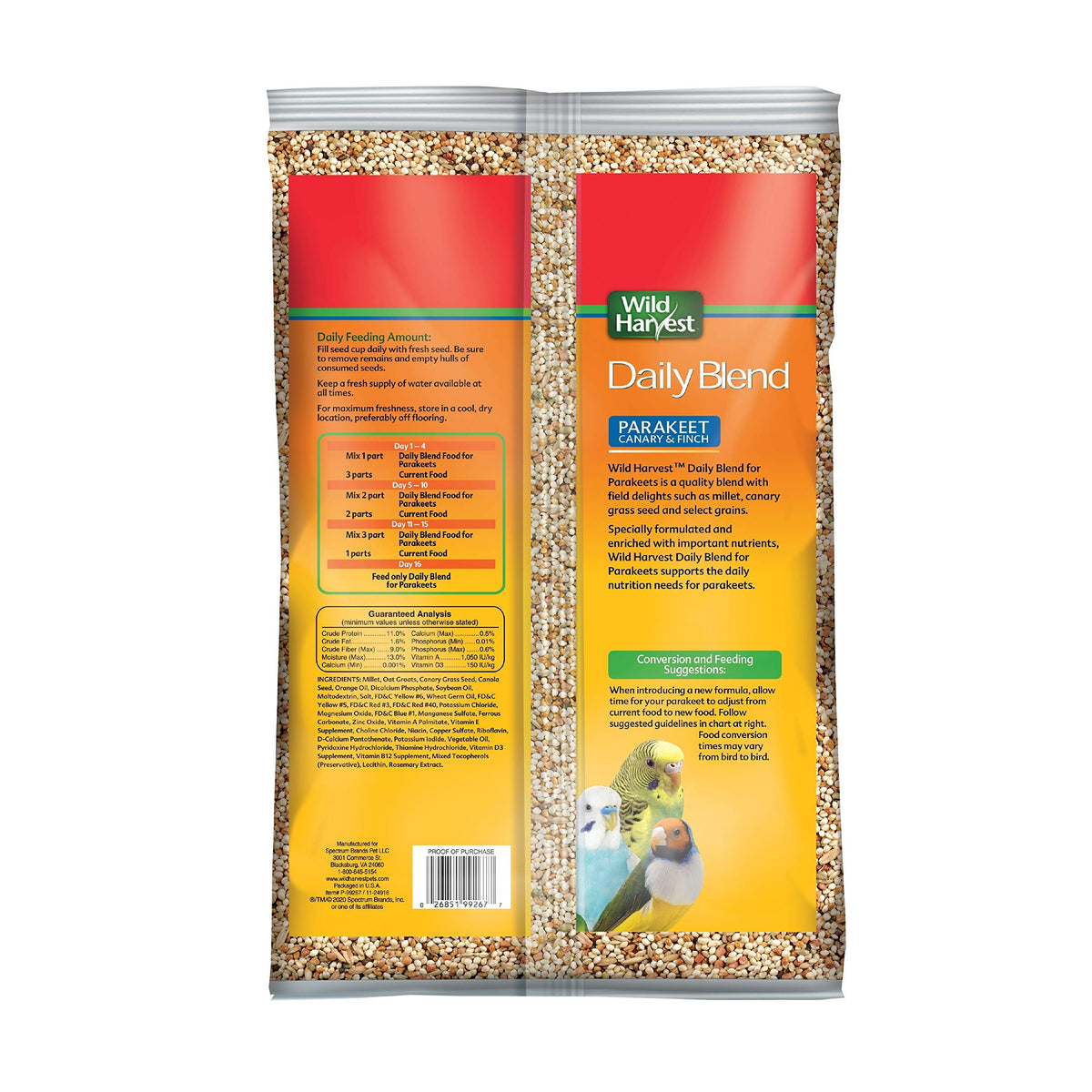 Wild Harvest Daily Blend Bird Food For Parakeet, Canary & Finch,10 lbs