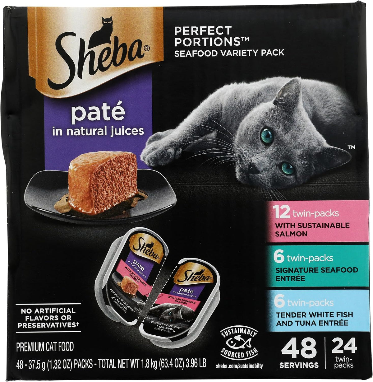 Sheba Perfect Portions Pate Wet Cat Food, Seafood Variety, 2.6 oz, 24 ct