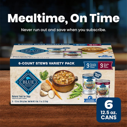 Blue Buffalo Blue's Stew Variety Pack Wet Dog Food, 12.5 oz, 6 ct