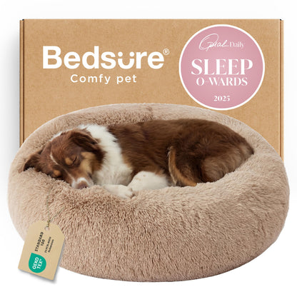Bedsure Calming Small Dog Bed Donut Washable Cat＆Puppy Bed,23 inches Camel