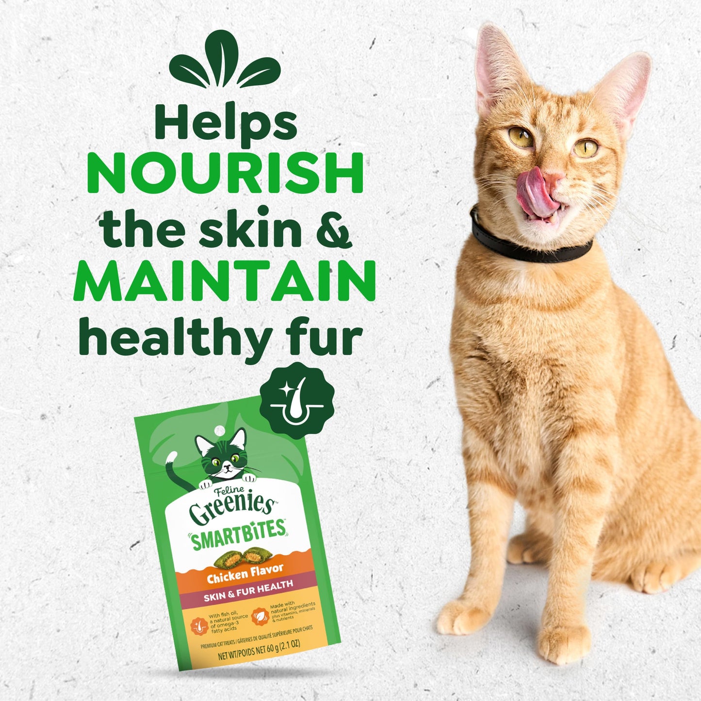 Greenies Feline Smartbites Skin & Fur Health Cat Treats, Salmon, 2.1 oz