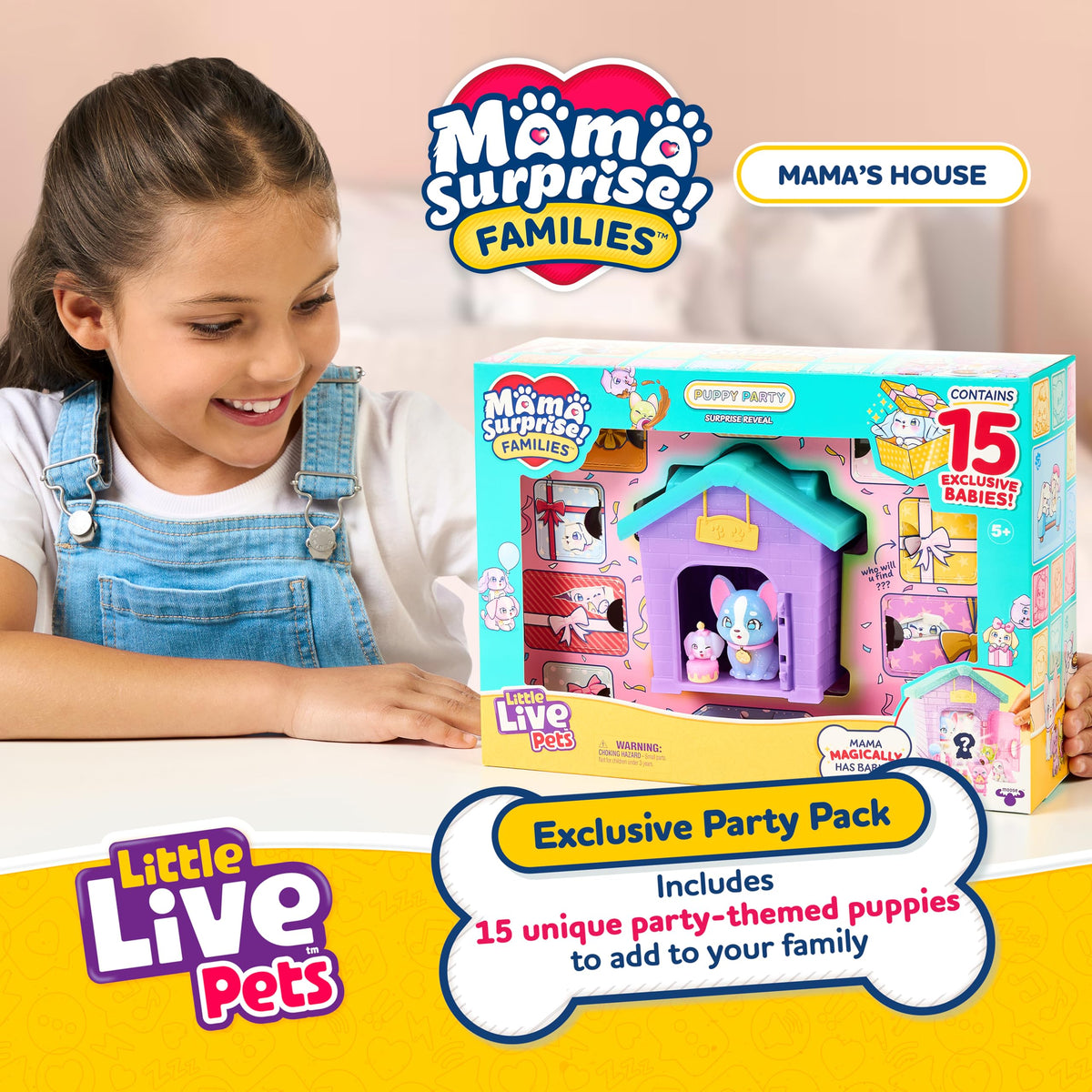 Little Live Pets Mama Surprise Families Pet Vet Playset, Baby Care Clinic Animal Hospital Play Set, 3 Puppies, Accessories, Vet Toys for Kids 5+
