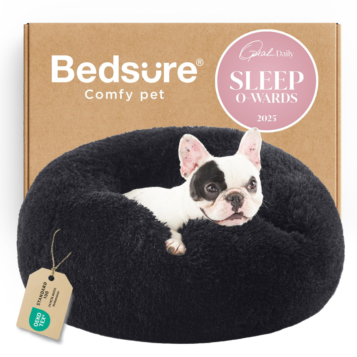 Bedsure Calming Dog Bed Medium Size Dog Donut Washable Pet Bed,30ins Camel