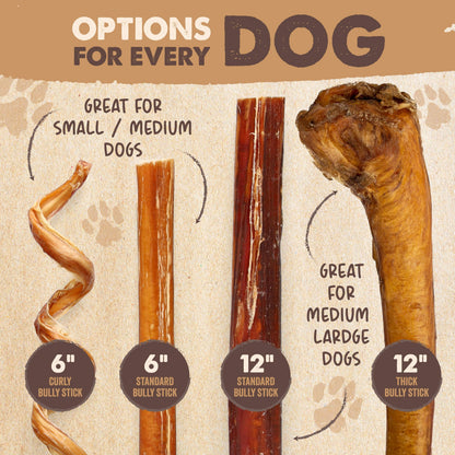Mighty Paw Bully Sticks, Curly Grass-Fed Beef Dog Chews, 12", 5 Pack
