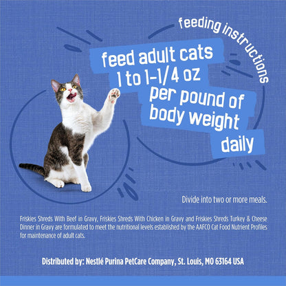 Friskies Purina Shreds Wet Cat Food in Gravy Variety Pack, (24) 5.5 oz Cans