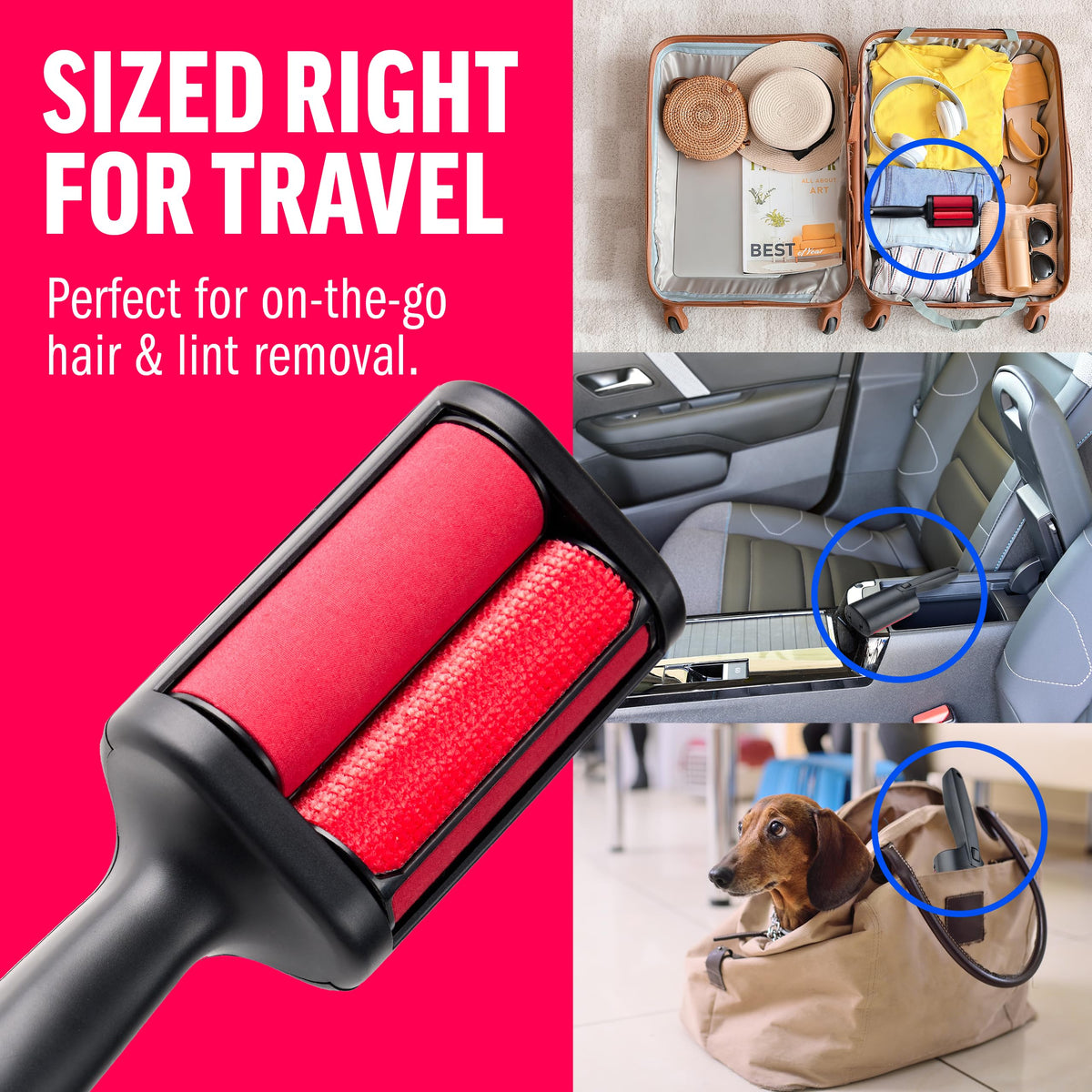 ChomChom Roller Pet Hair Remover – Original Size Reusable Lint Roller for Cat & Dog Hair on Furniture, Couch, Carpet, Car, Rugs & Bedding – Portable, Eco-Friendly (White)