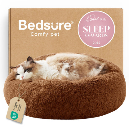 Bedsure Calming Small Dog Bed Donut Washable Cat＆Puppy Bed,23 inches Camel