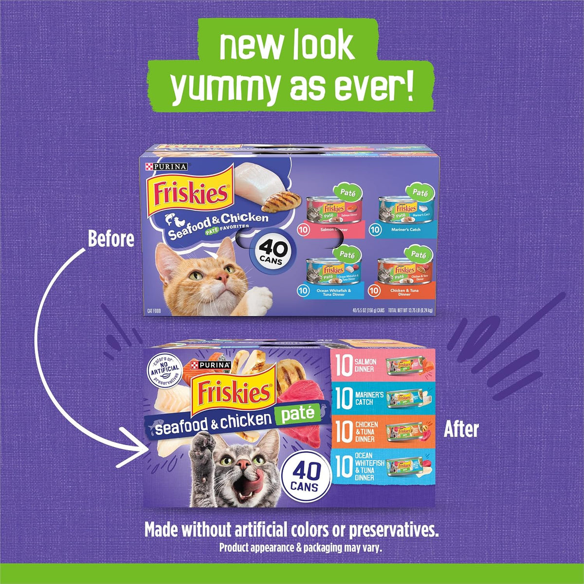 Purina Friskies Pate Wet Cat Food Variety, Seafood & Chicken, (40) 5.5 oz