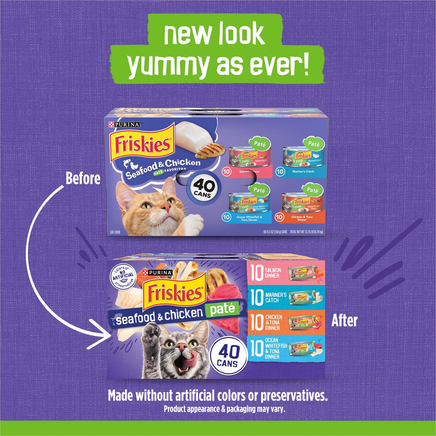Purina Friskies Pate Variety Pack Seafood Chicken Cat Food, 48 Ct, 5.5 oz