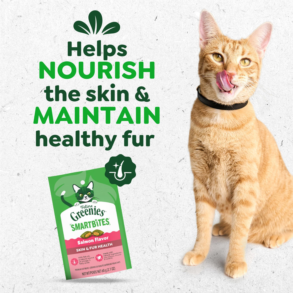 Greenies Feline Smartbites Skin & Fur Health Cat Treats, Salmon, 4.6 oz