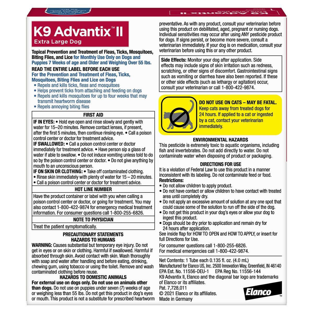 K9 Advantix II Flea & Tick Topical for Extra Large Dogs Over 55 lbs., 6ct
