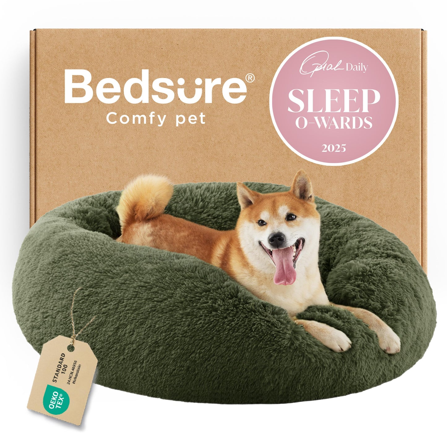 Bedsure Calming Small Dog Bed Donut Washable Cat＆Puppy Bed,23 inches Camel