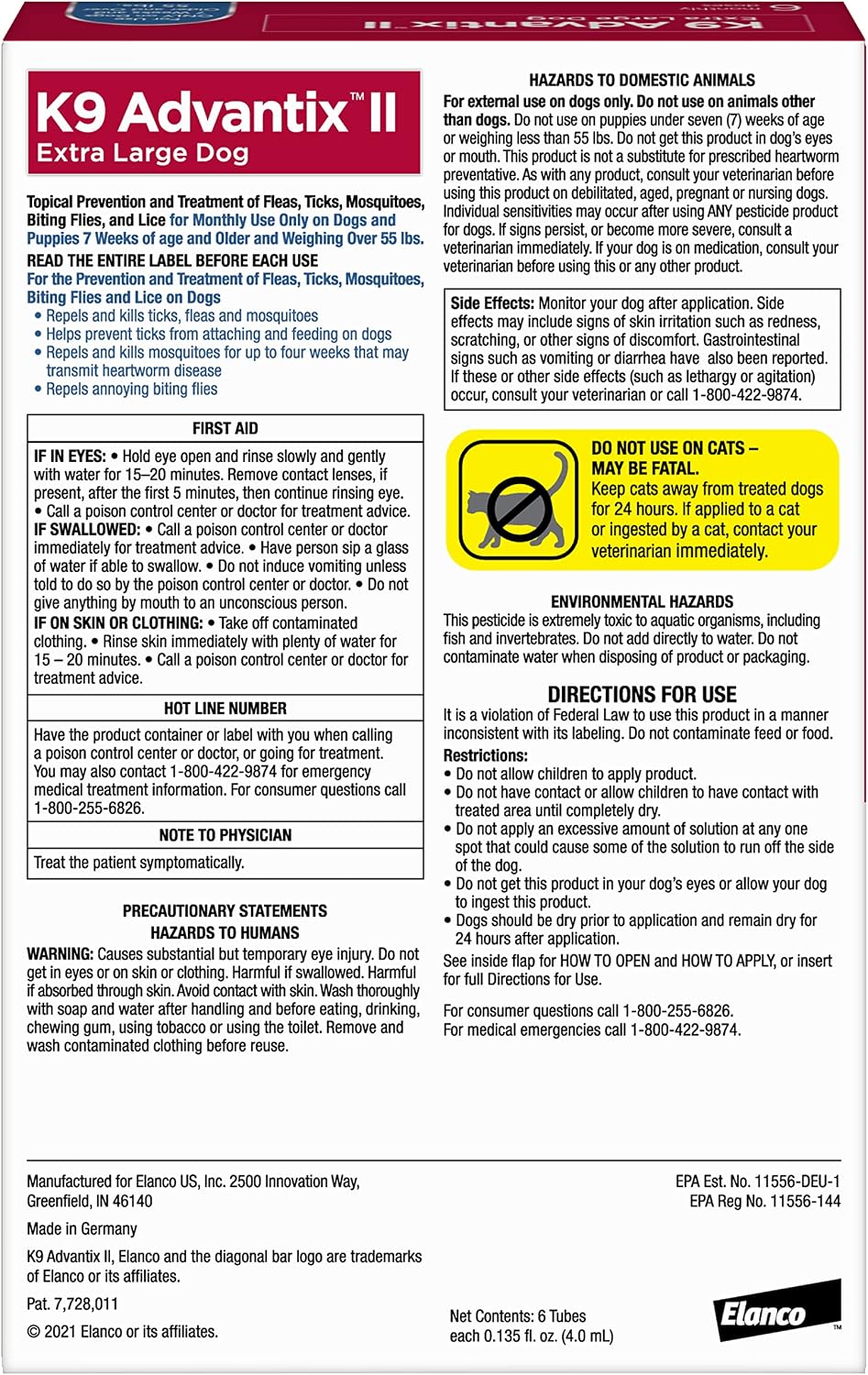 K9 Advantix II Flea & Tick Topical for Extra Large Dogs Over 55 lbs., 6ct