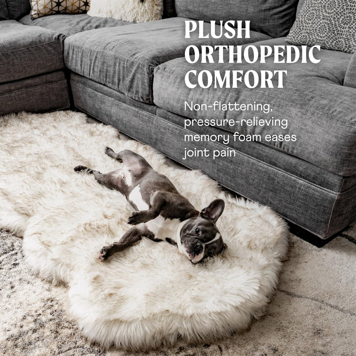 PAW BRANDS PupRug Orthopedic Memory Foam Dog Bed, White/Brown, 50x30