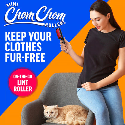 ChomChom Roller Pet Hair Remover – Original Size Reusable Lint Roller for Cat & Dog Hair on Furniture, Couch, Carpet, Car, Rugs & Bedding – Portable, Eco-Friendly (White)