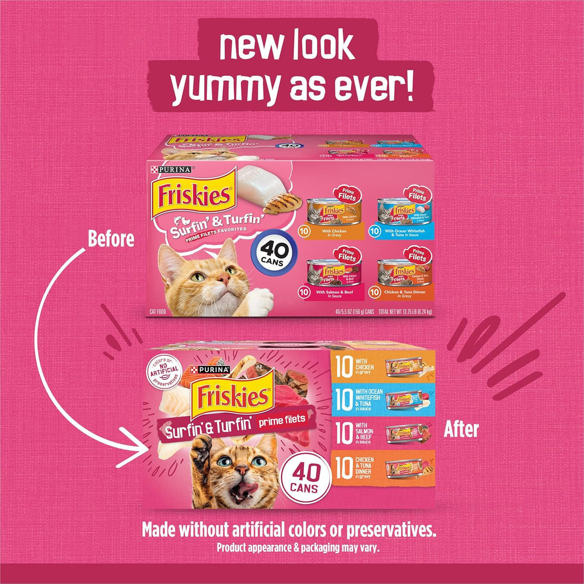 Purina Friskies Prime Filets Cat Food Variety Pack, 40 Pack 5.5 oz Cans