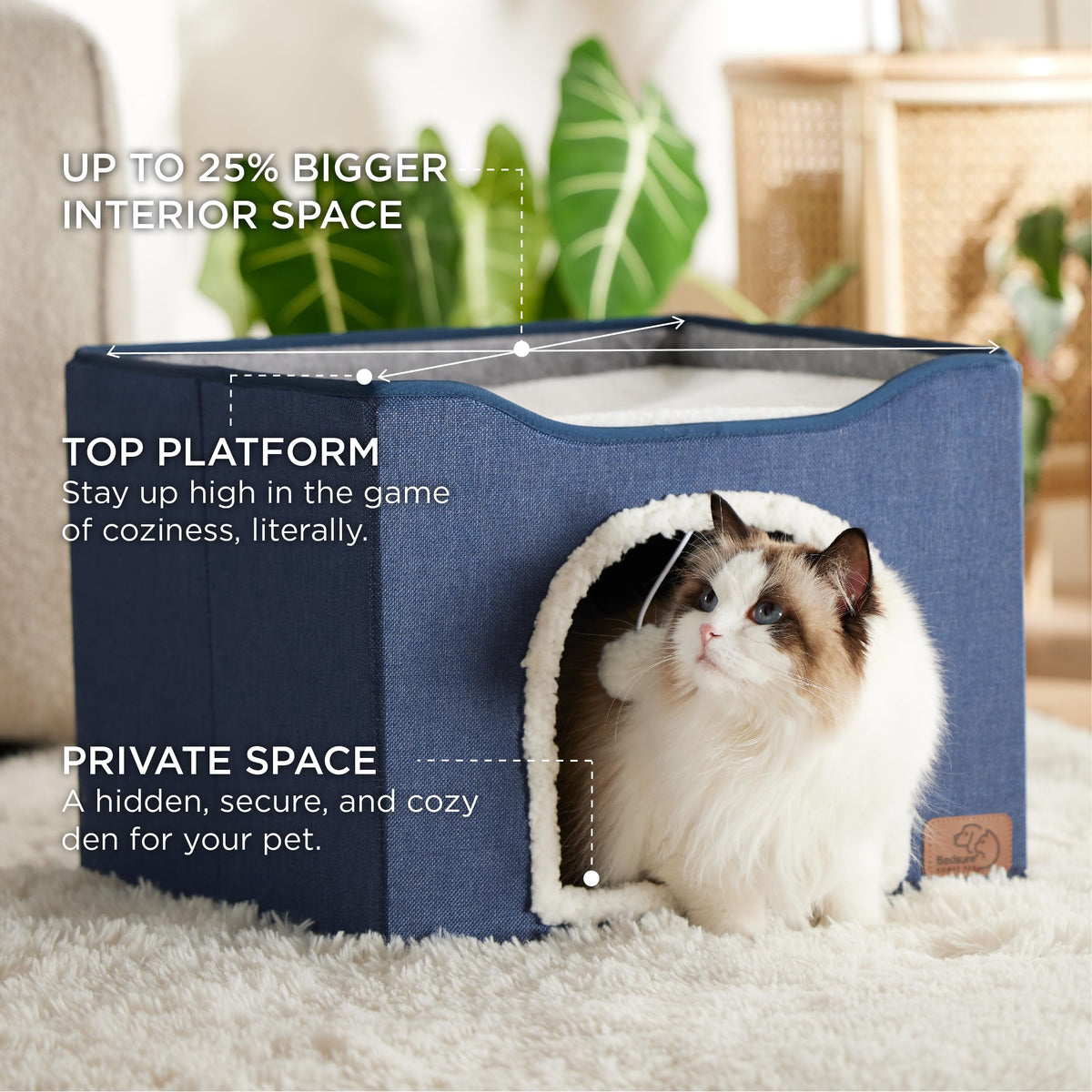 Bedsure Cat House Bed for Indoor Cats with Fluffy Ball and Scratch Pad,Grey
