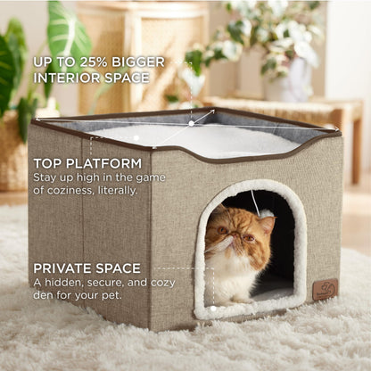 Bedsure Cat House Bed for Indoor Cats with Fluffy Ball and Scratch Pad,Grey