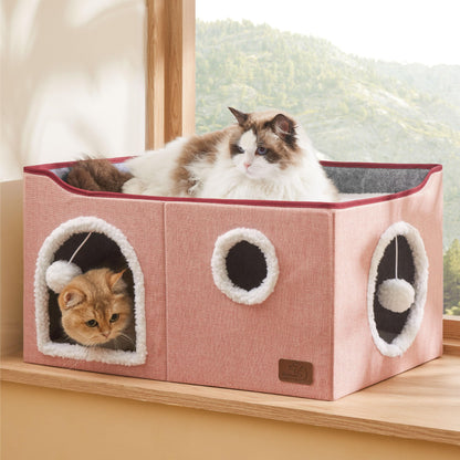 Bedsure Cat House Bed for Indoor Cats with Fluffy Ball and Scratch Pad,Grey