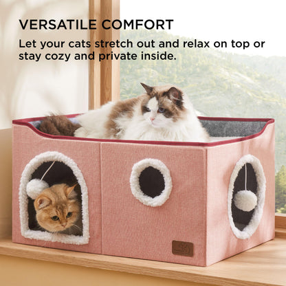 Bedsure Cat House Bed for Indoor Cats with Fluffy Ball and Scratch Pad,Grey